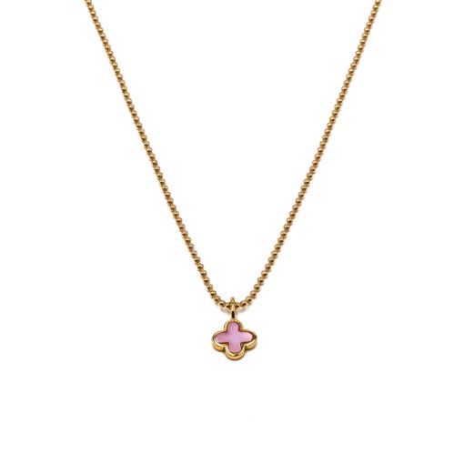 Kette Kleeblatt New York Mini rosa Perlmutt 925 Sterling Silber goldplattiert